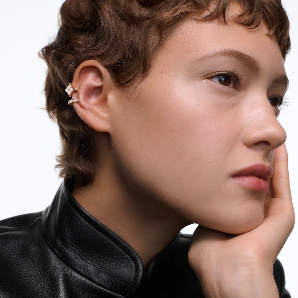 Color Blossom XS Star Earcuff, Pink Gold, White Mother-of-Pearl and Diamonds - per unit