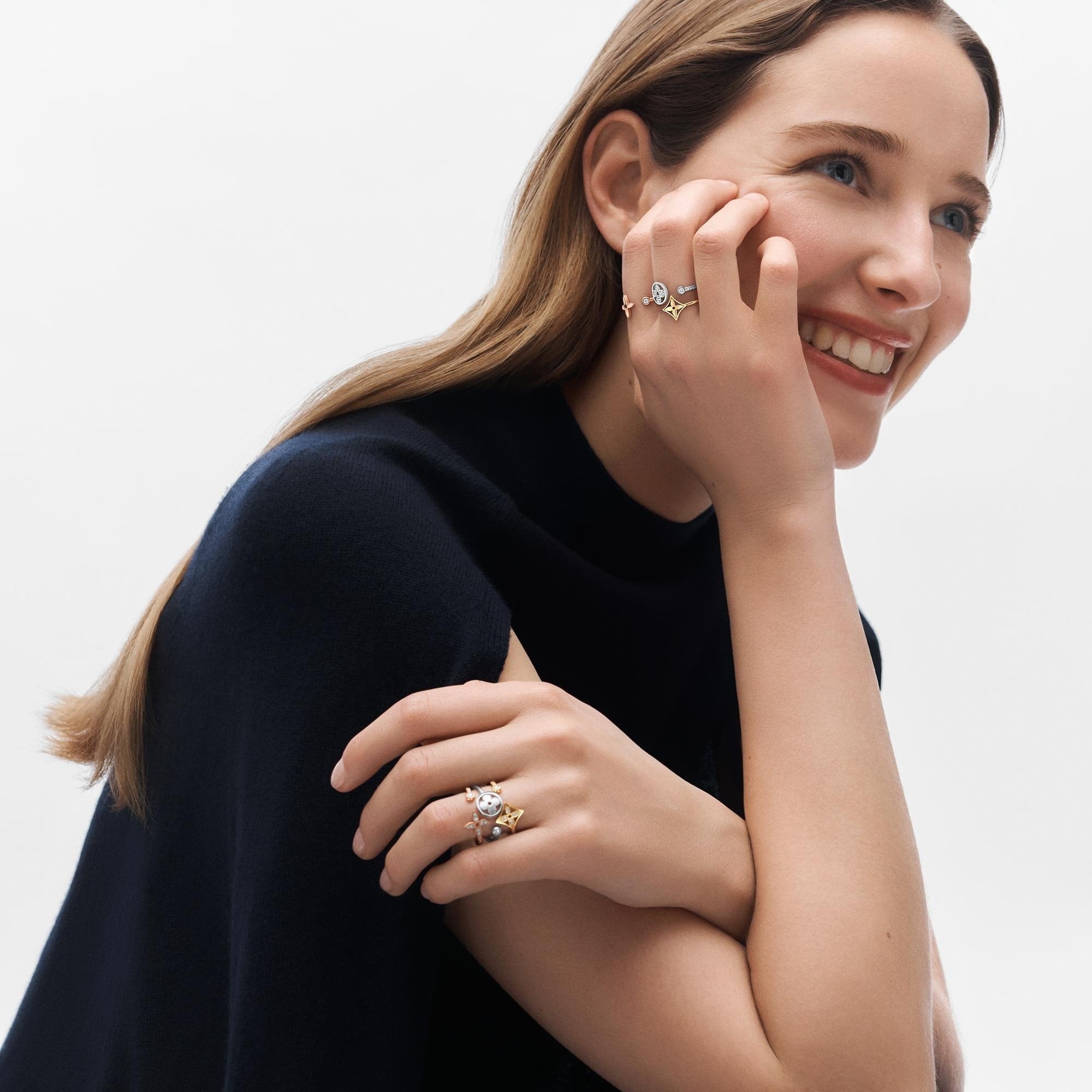 Idylle Blossom Paved Ring, 3 Golds And Diamonds