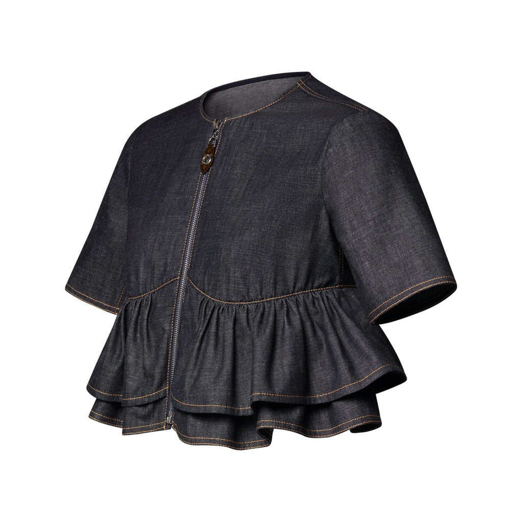 Ruffle Hem Denim Top