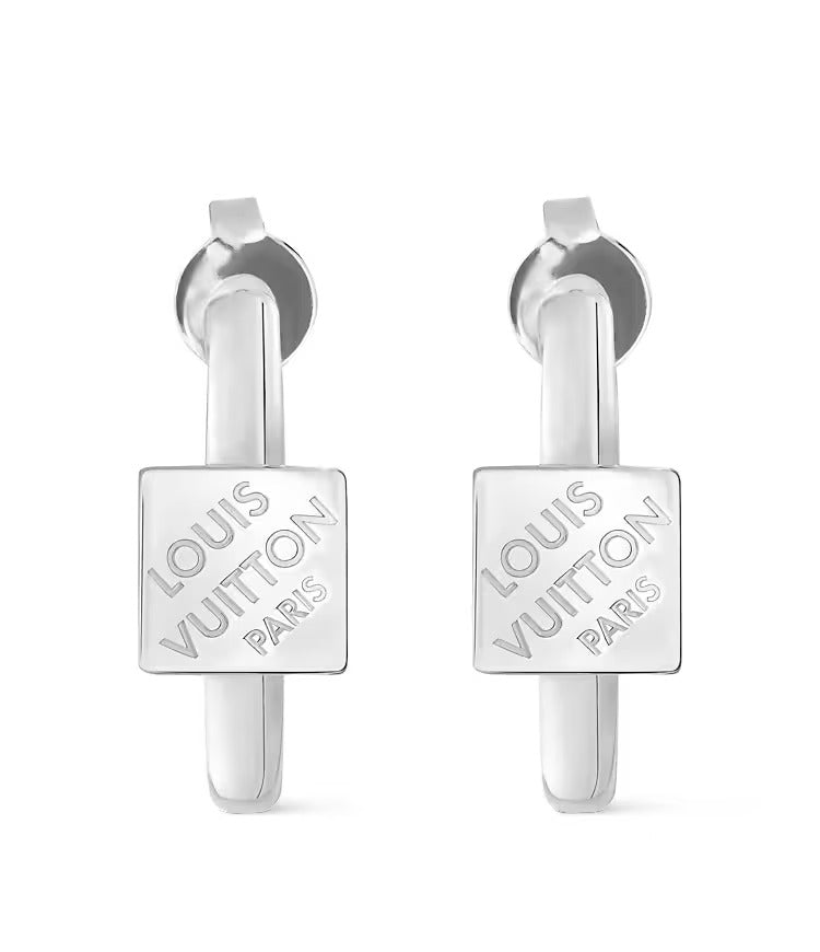 LV Cube Hoop Earrings Silver
