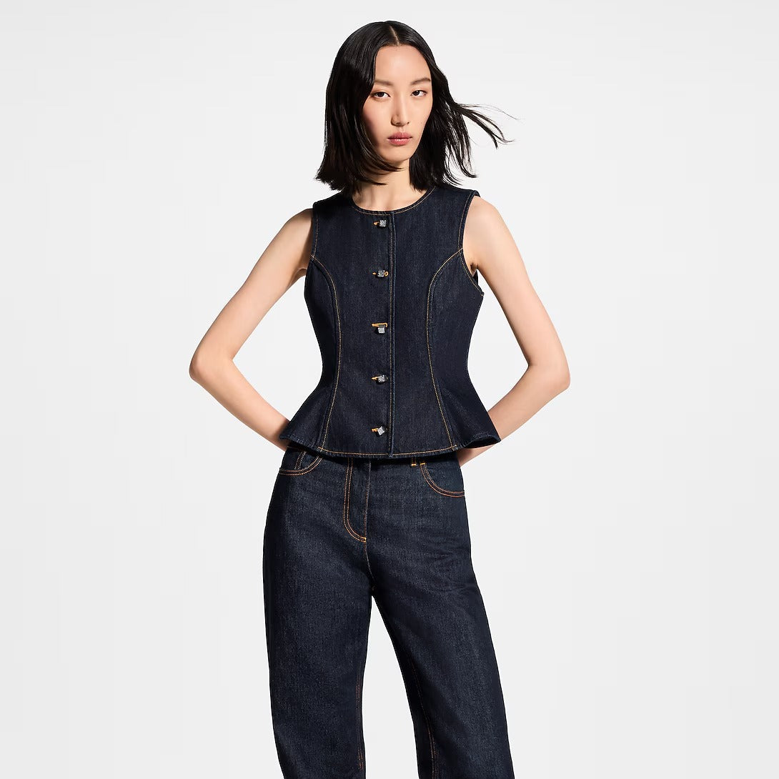 Signature Button Indigo Denim Top