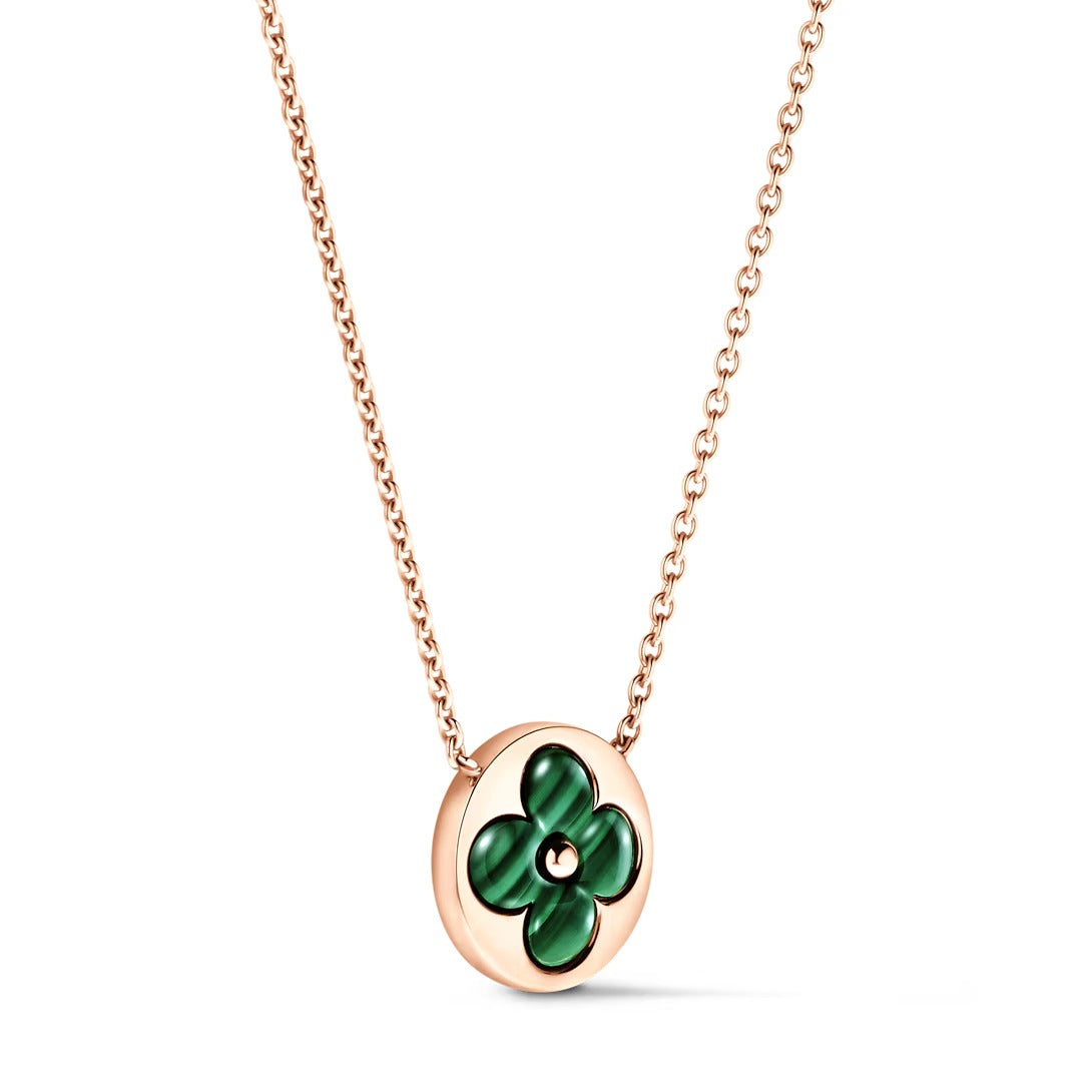 Color Blossom M Sun Pendant, Pink Gold and Malachite