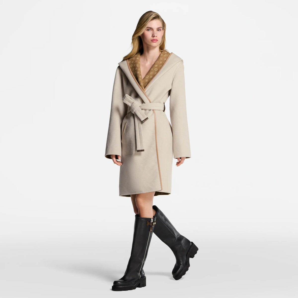 Reversible Signature Hooded Wrap Coat
