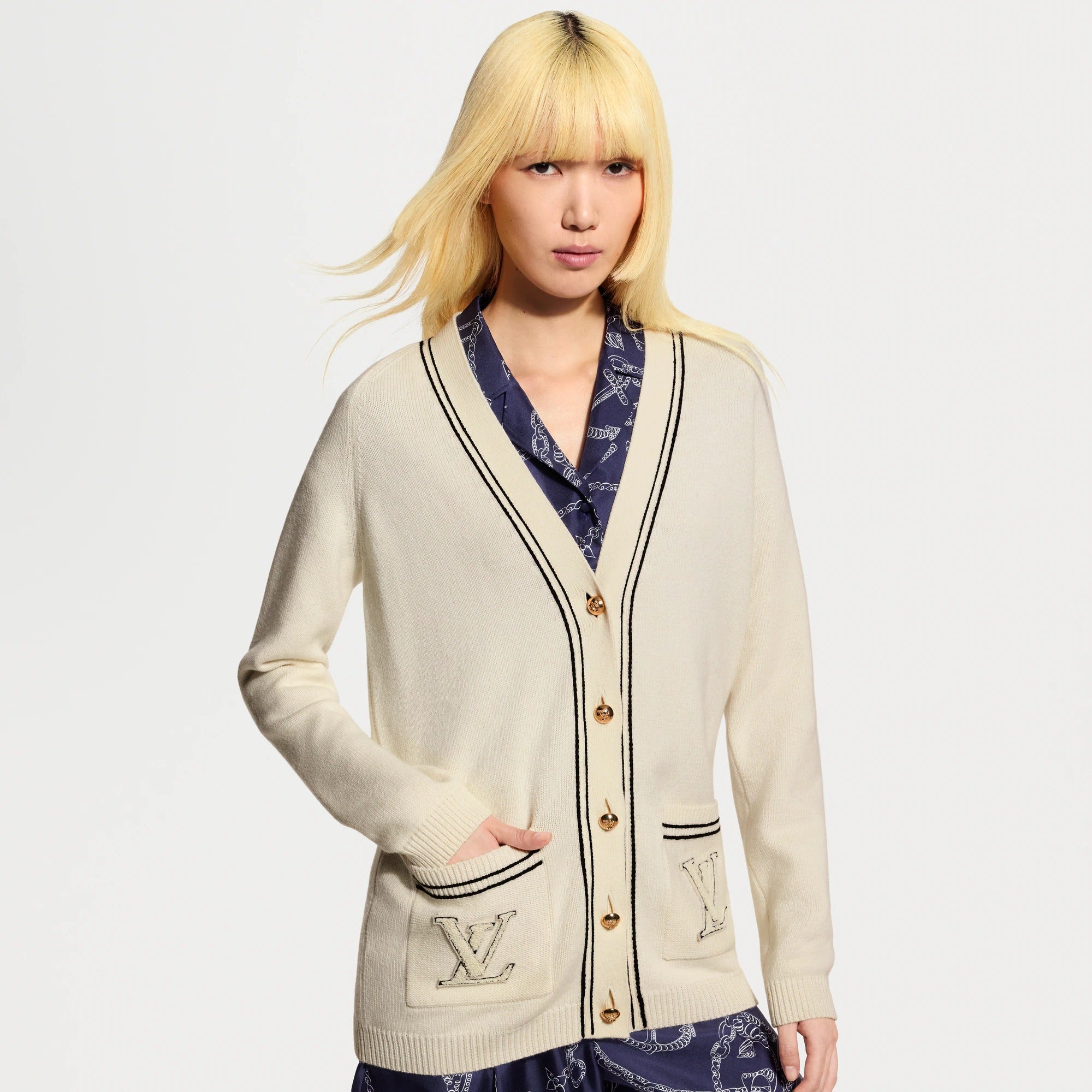 Contrast Accent Oversized Cardigan