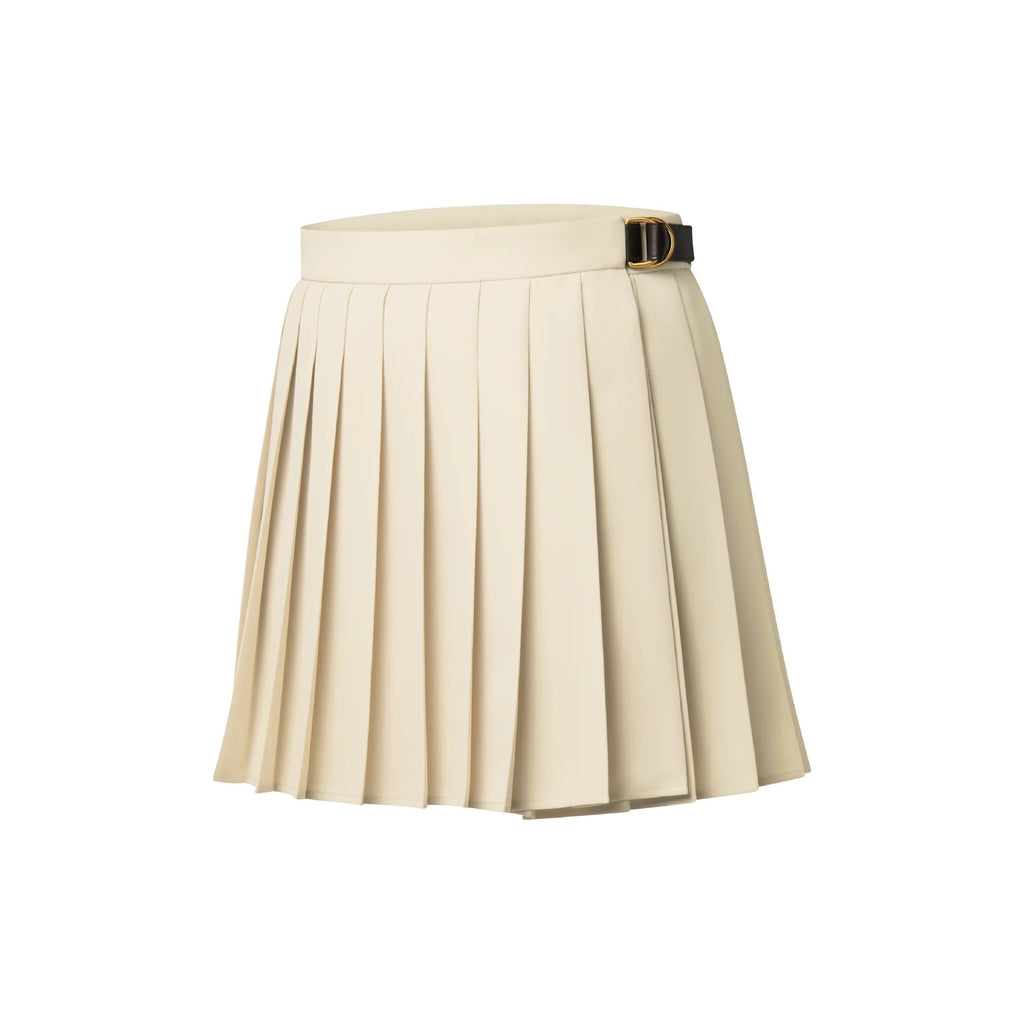 Belt Detail Pleated Mini Skirt