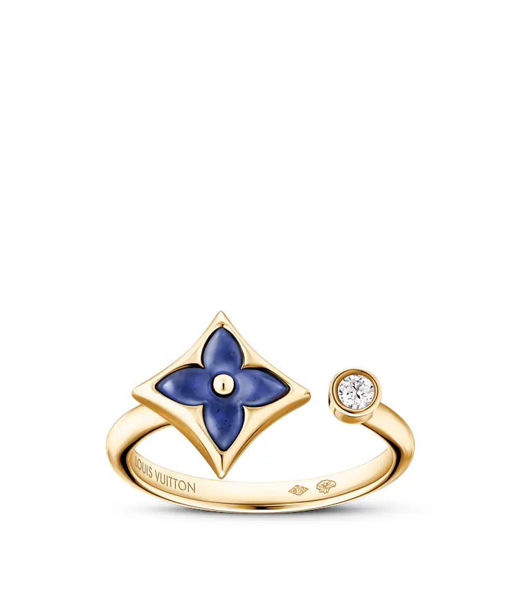 Color Blossom Mini Star Ring, Yellow Gold, Sodalite and Diamond