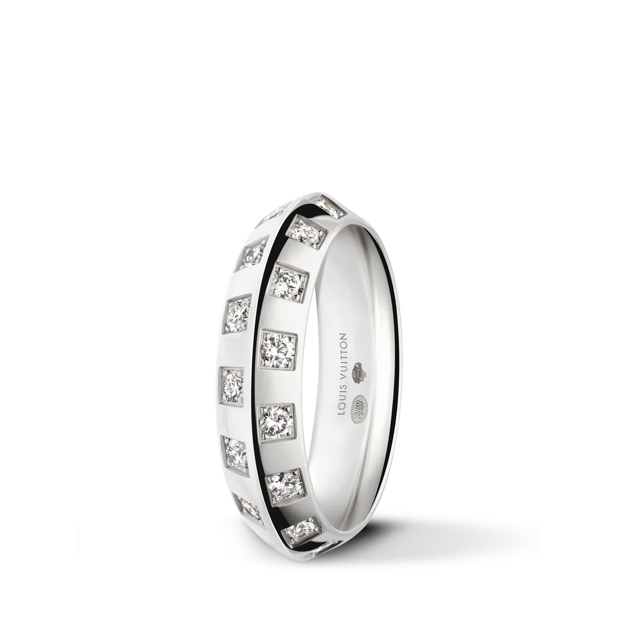 Le Damier de Louis Vuitton Medium Ring, White Gold and Diamonds