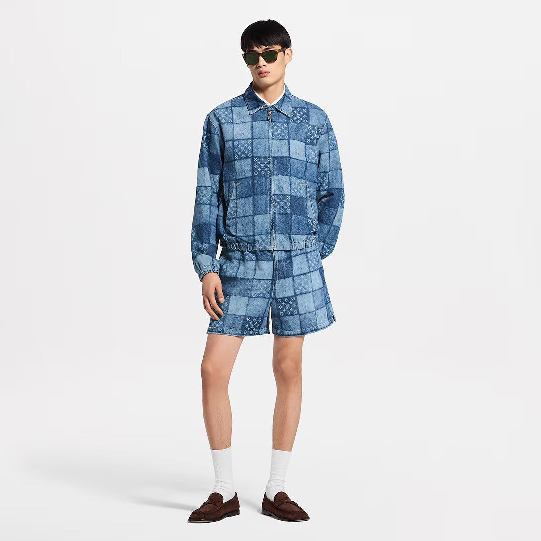 Lasered Signature Patchwork Denim Shorts