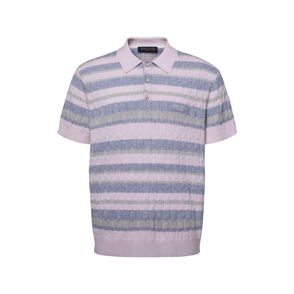 Stripy Cable-Knit Polo Shirt