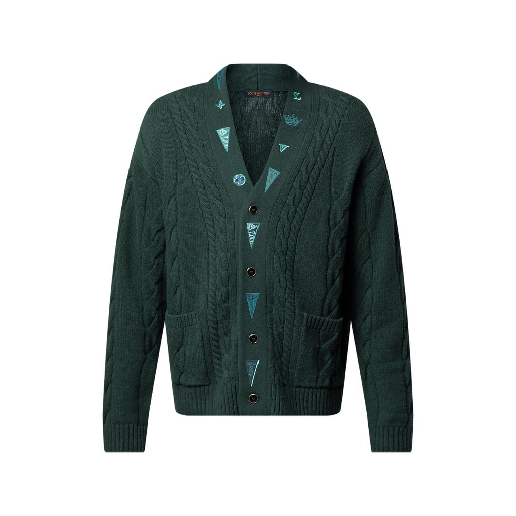 Embroidered Cable Knit Cardigan