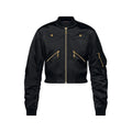 Cropped Ruched-Sleeve Bomber Jacket