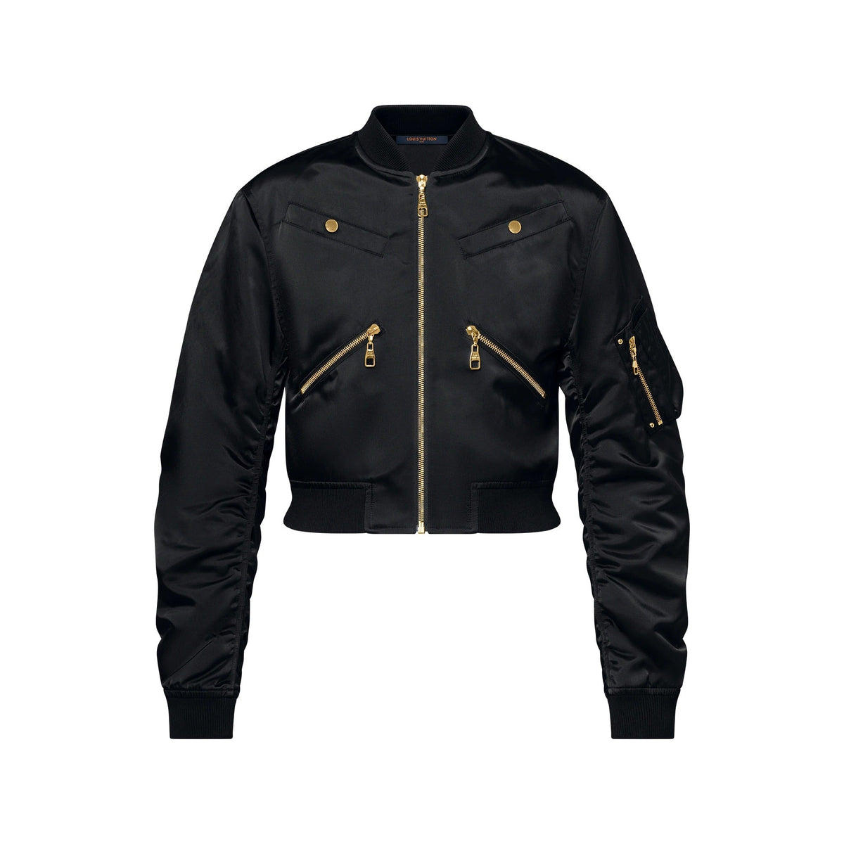 Cropped Ruched-Sleeve Bomber Jacket