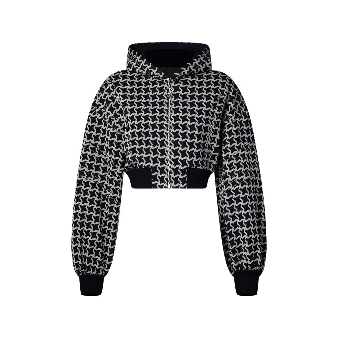 Cropped Honeycomb Jacquard Bomber Jacket