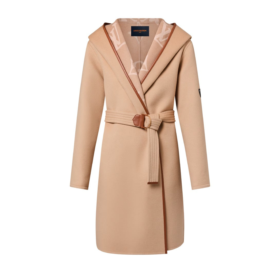 Belted Double Face Hooded Wrap Coat