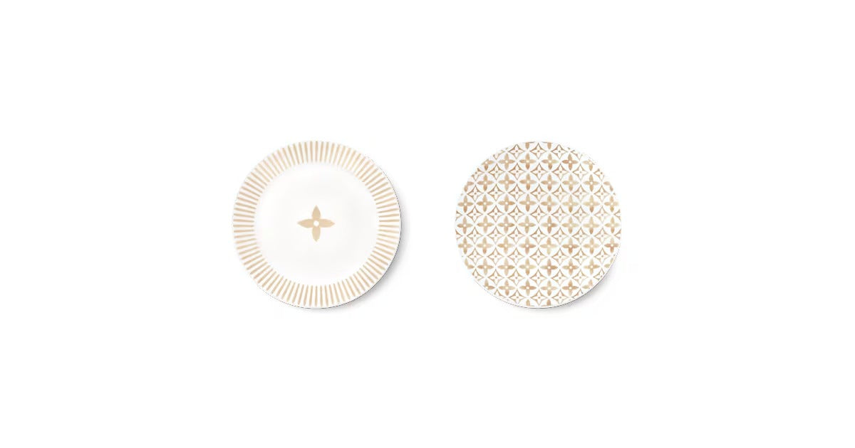 Set Of 2 Side Plates Monogram Flower Tile