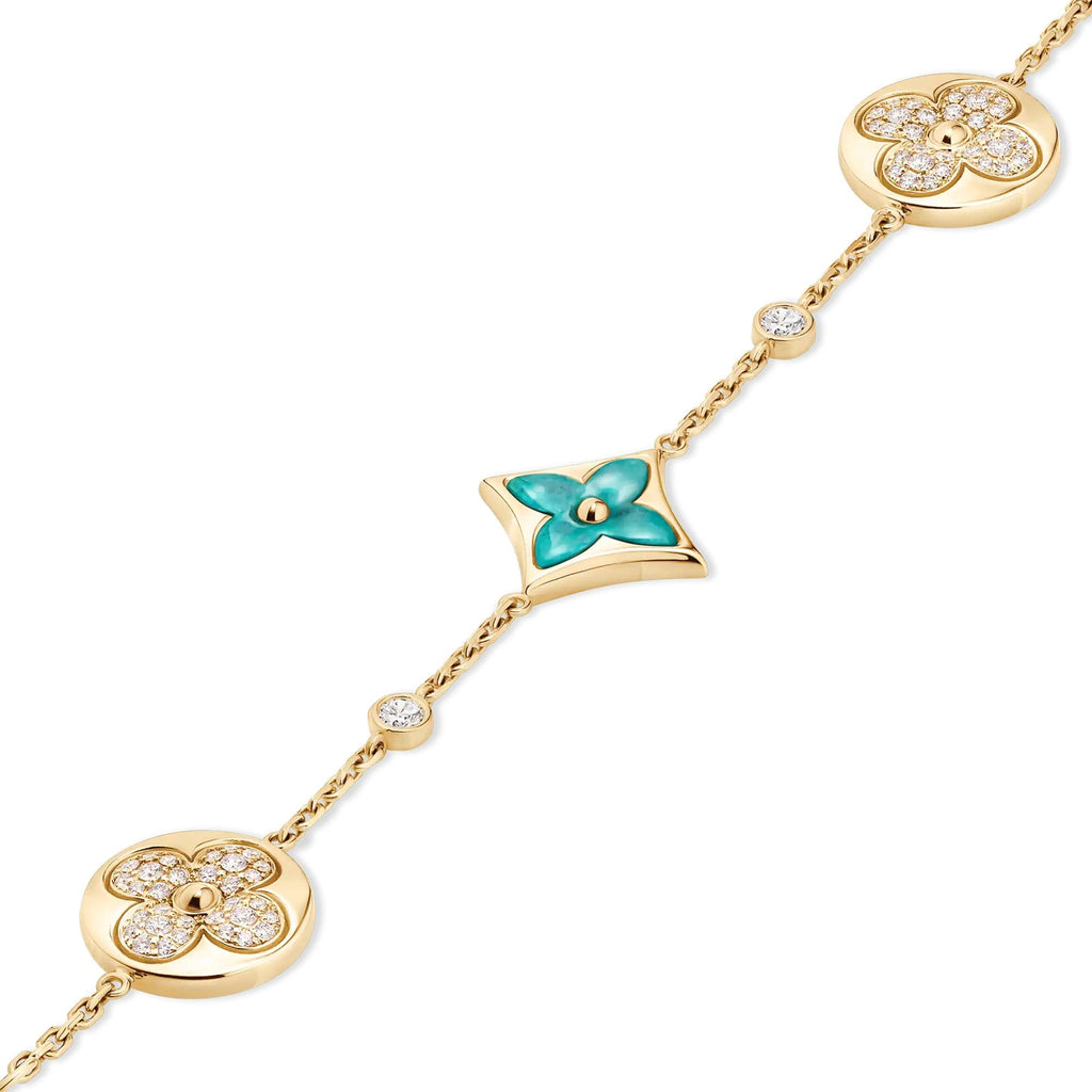 Color Blossom BB Star and Sun Multi-Motif Bracelet, Yellow Gold, Amazonite and Diamonds