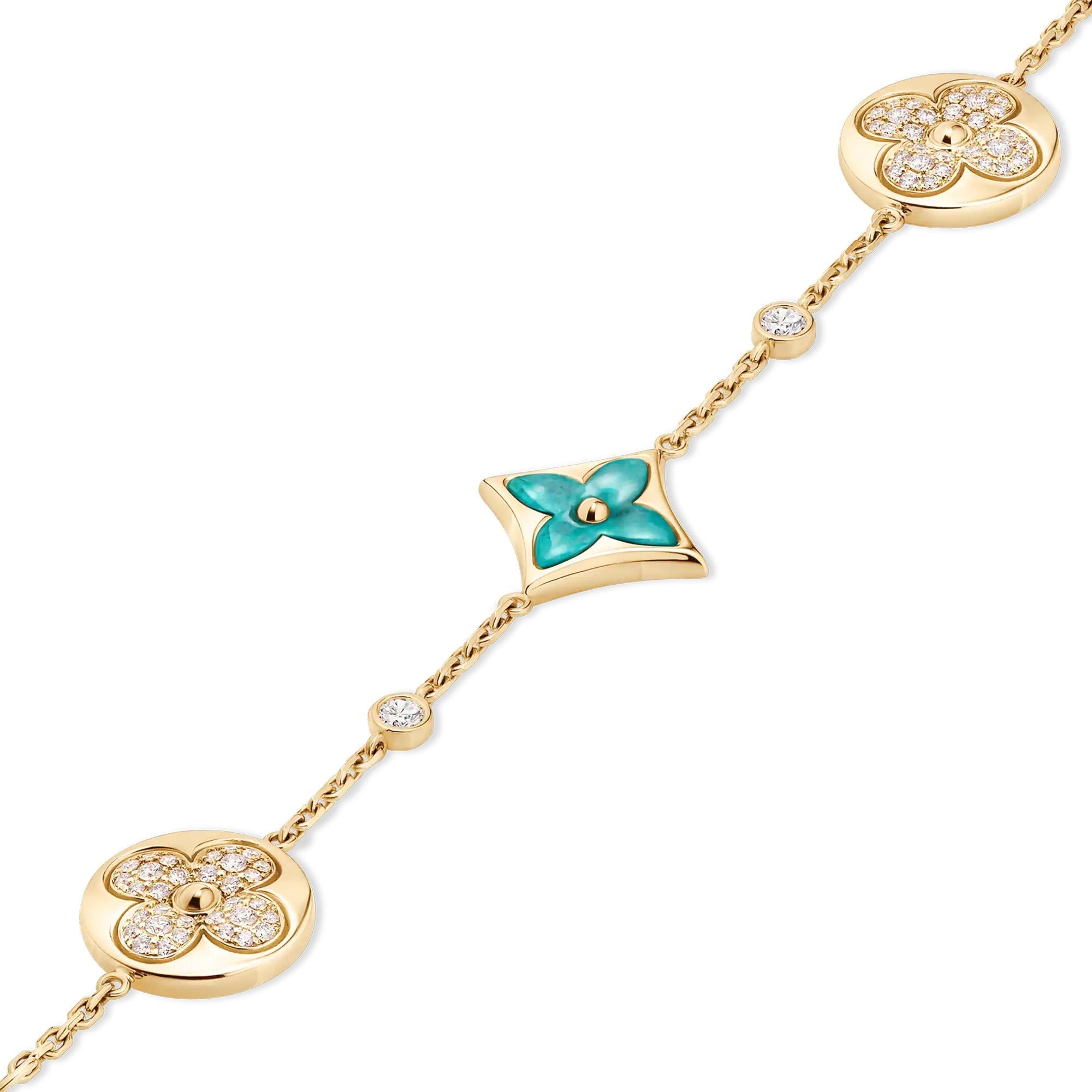 Color Blossom BB Star and Sun Multi-Motif Bracelet, Yellow Gold, Amazonite and Diamonds