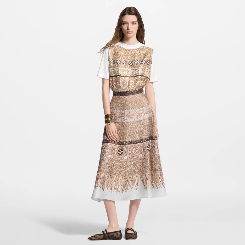 Woven Print Front Knit Top