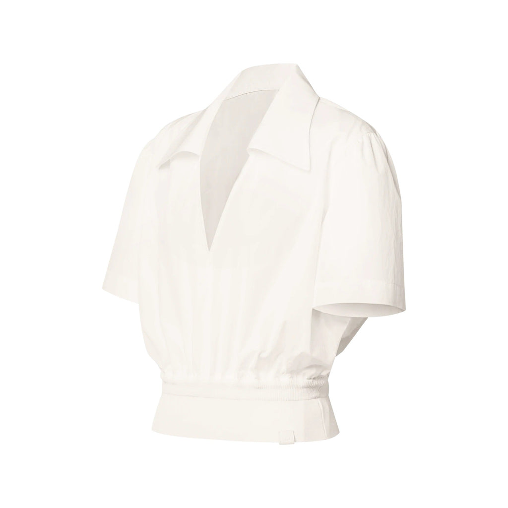 Ribbed Waist Cropped Blouse