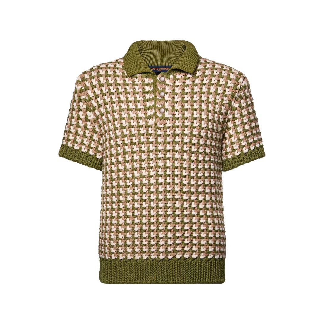 Short-Sleeved Wool-Knit Polo Shirt