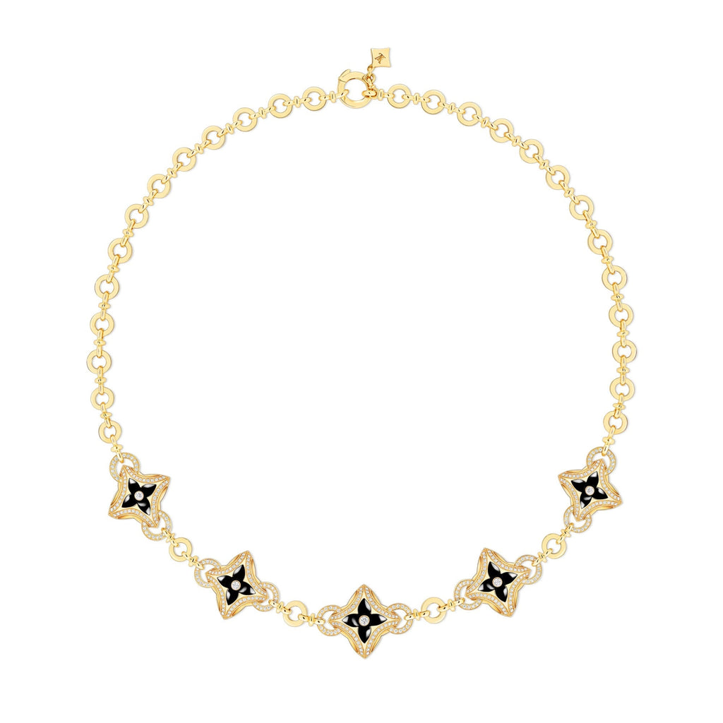 Ever Blossom Necklace, Yellow Gold, Onyx & Diamonds