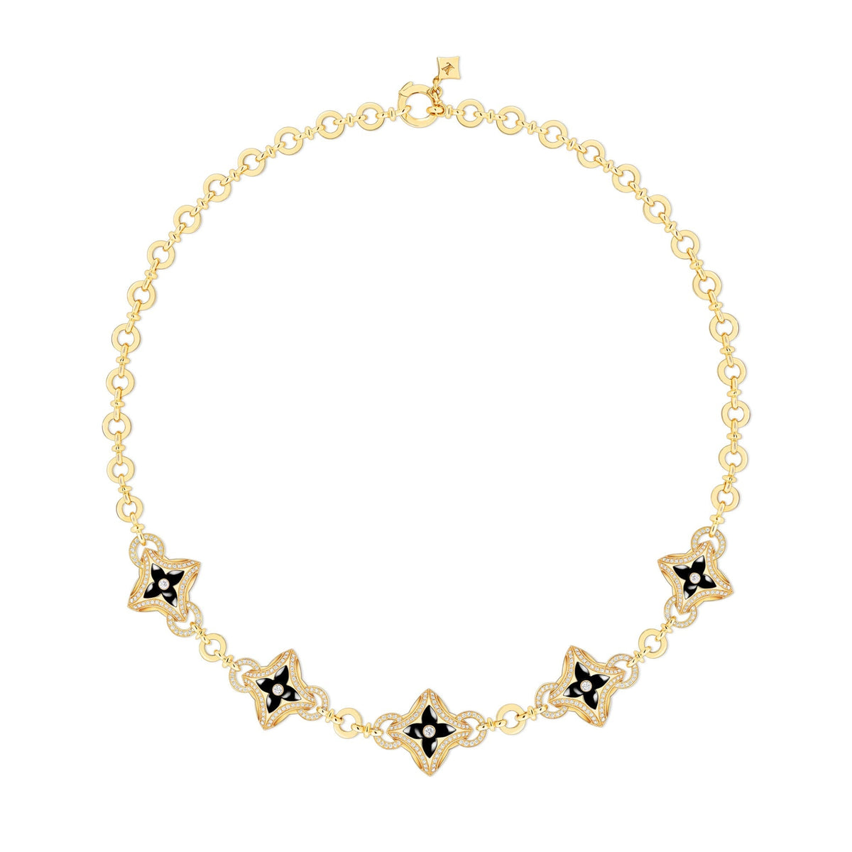 Ever Blossom Necklace, Yellow Gold, Onyx & Diamonds
