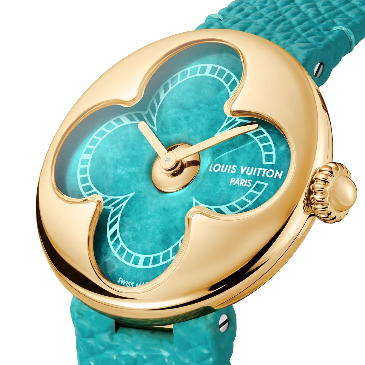 Color Blossom, Quartz, 26 MM, Yellow Gold and Amazonite