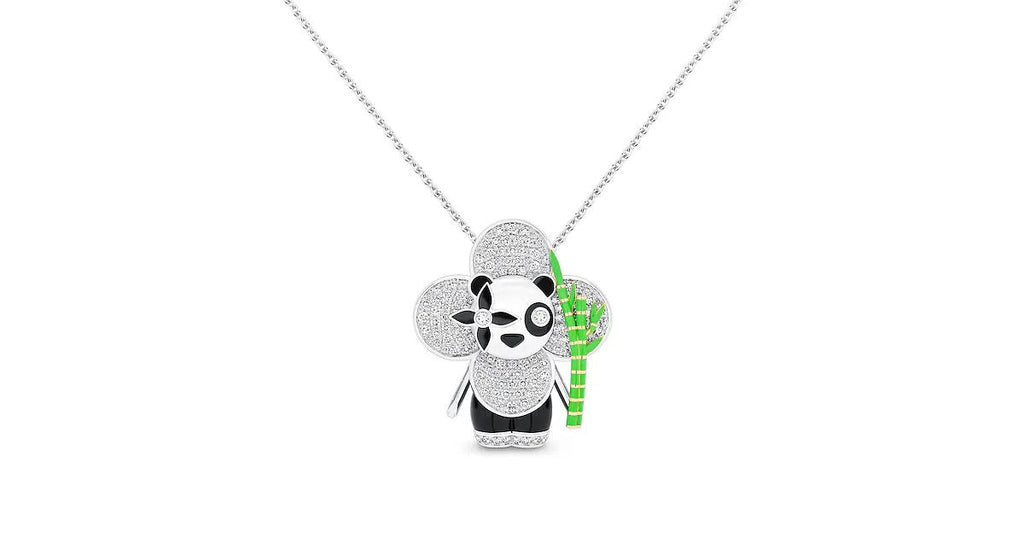 Vivienne Panda Pendant, White Gold, Yellow Gold, Onyx, Lacquer & Diamonds