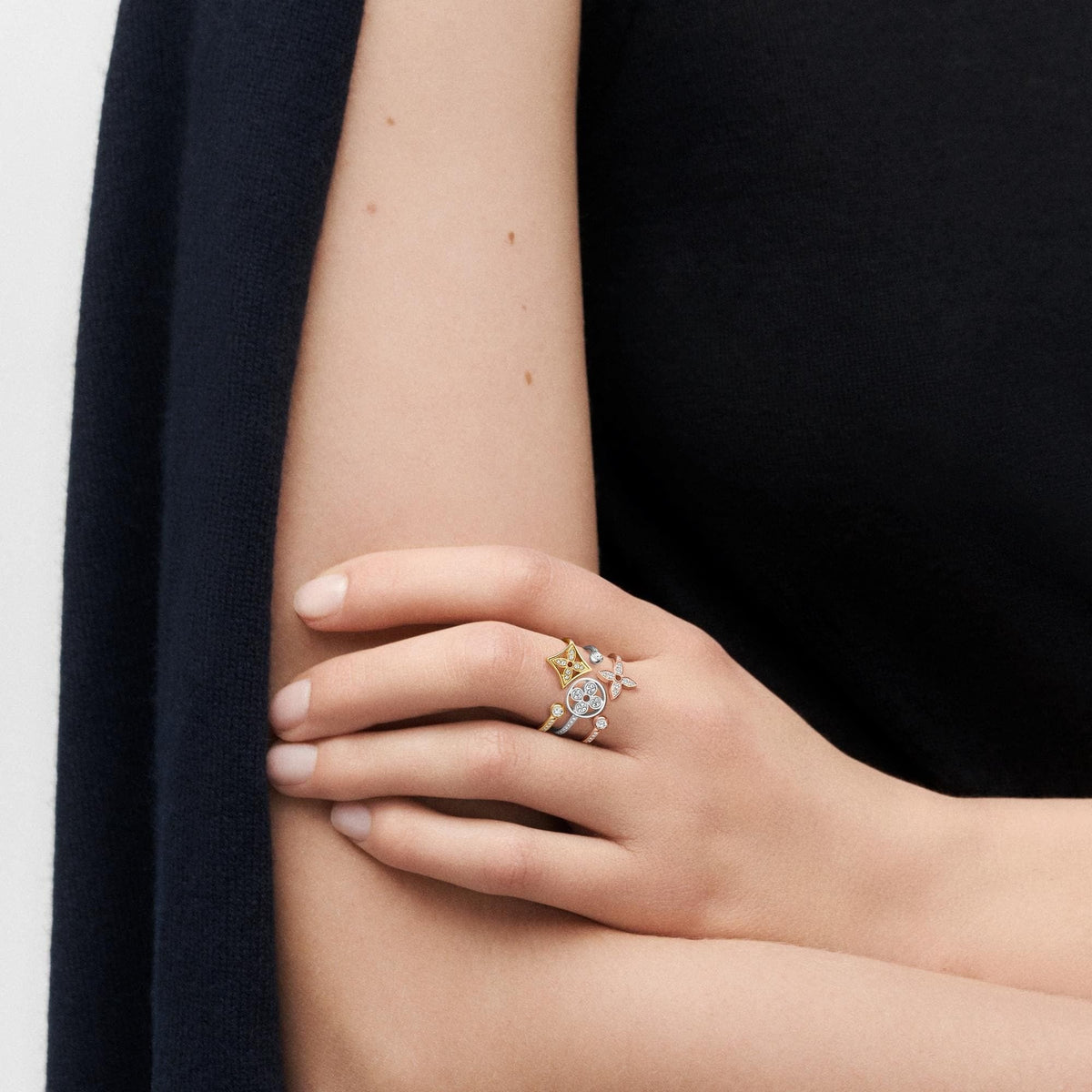 Idylle Blossom Paved Ring, 3 Golds And Diamonds