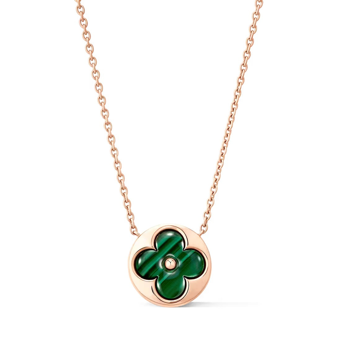 Color Blossom M Sun Pendant, Pink Gold and Malachite