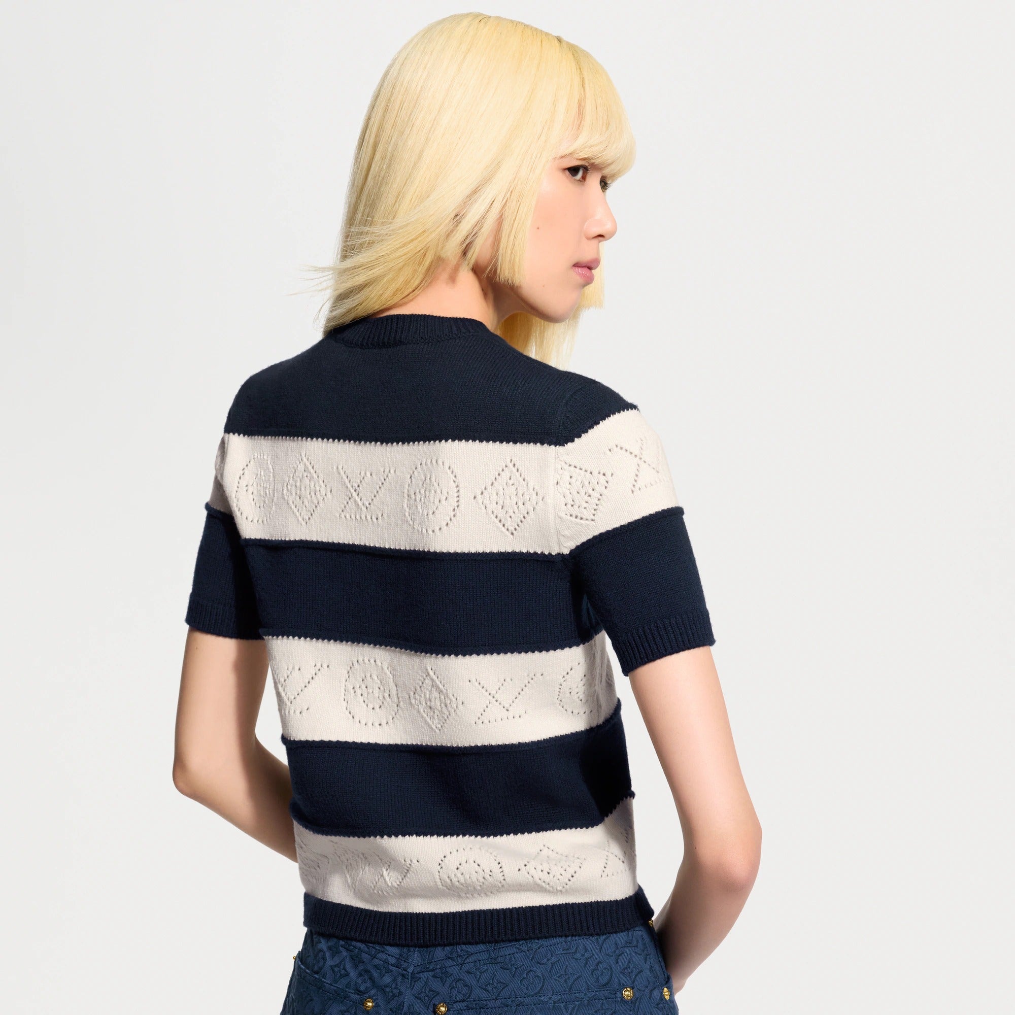 Openwork Striped Knit Top