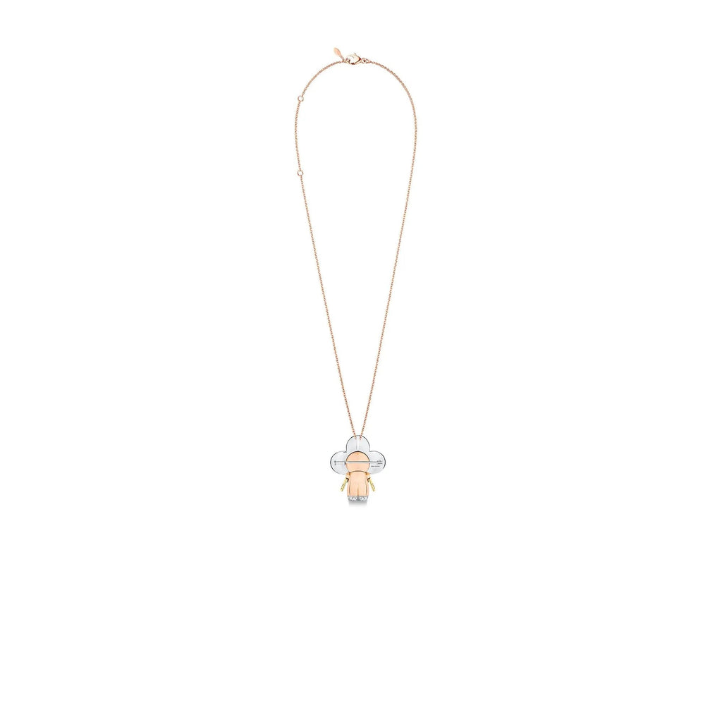 Vivienne large pendant, 3 golds & diamonds pavage