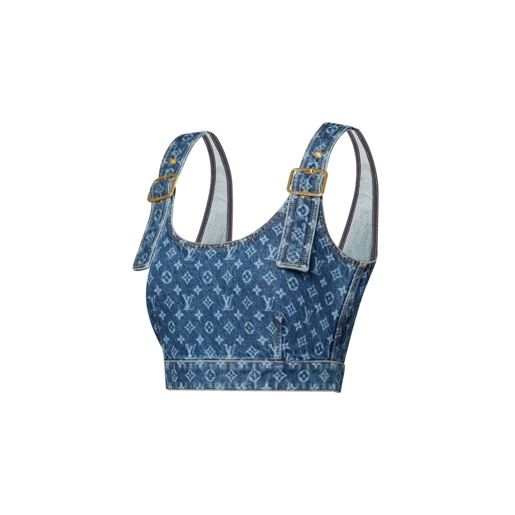 Monogram Denim Buckle Strap Crop Top