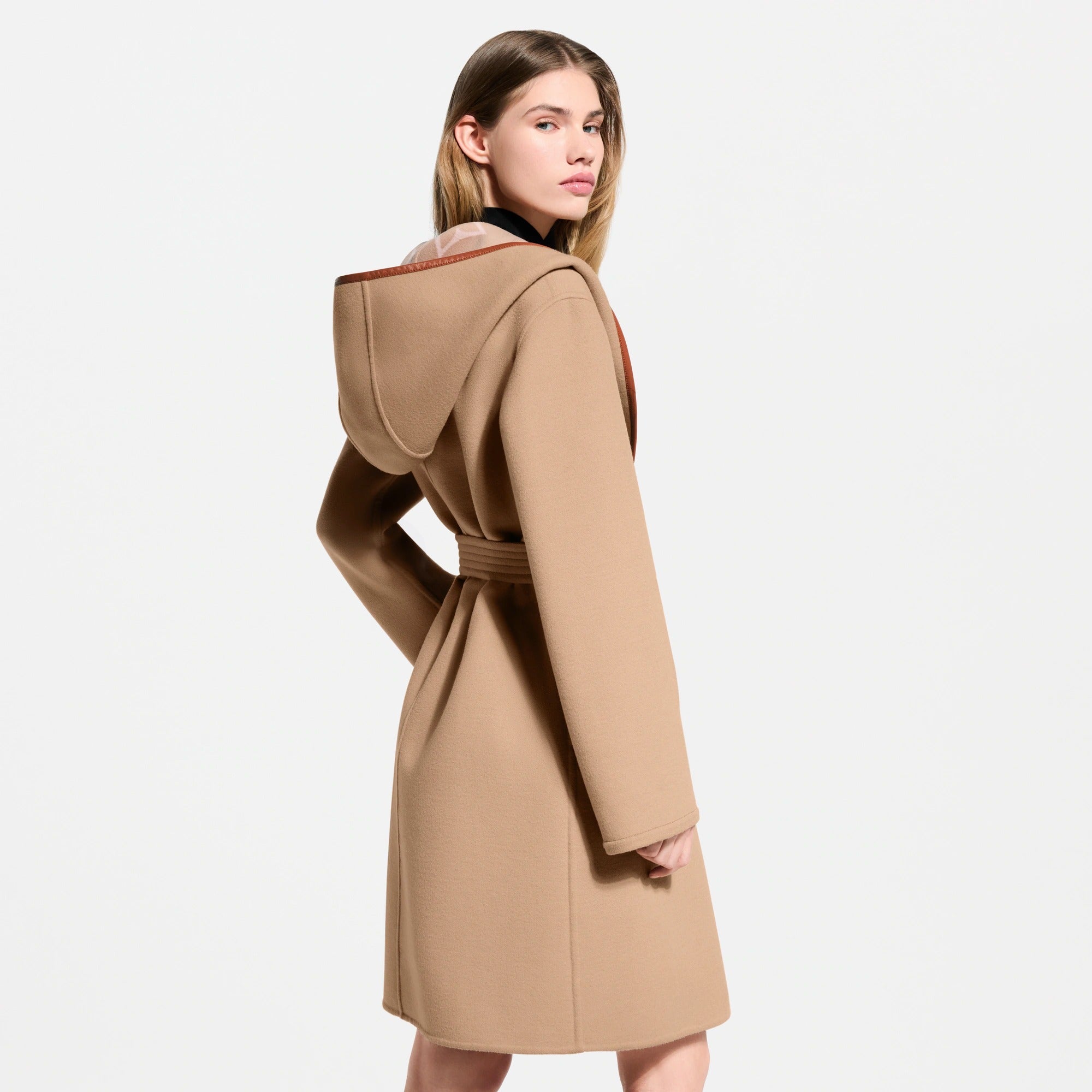 Belted Double Face Hooded Wrap Coat