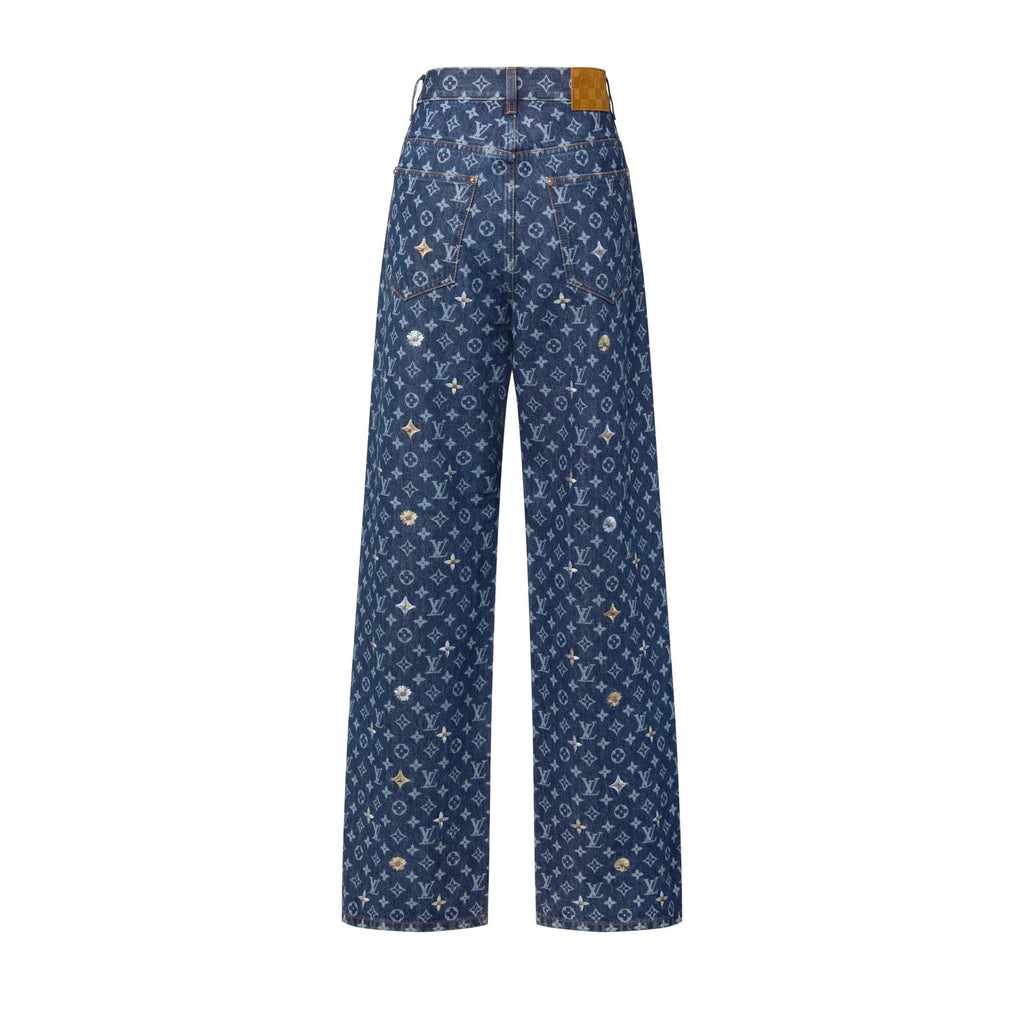 Monogram Embroidered Denim Skate Pants