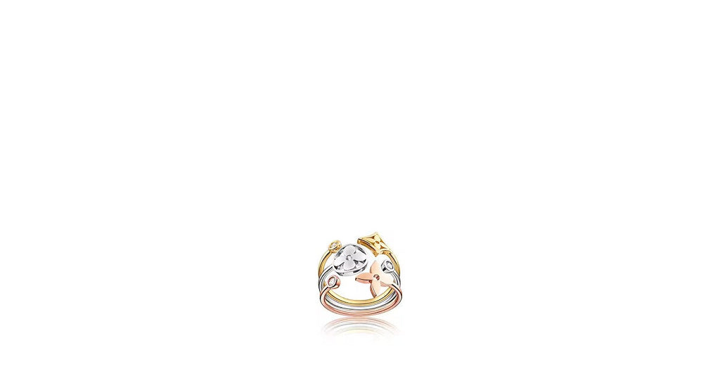 Idylle Blossom ring, 3 golds and diamonds
