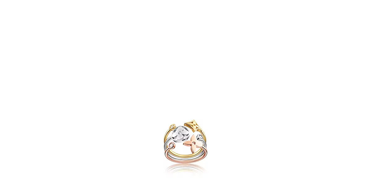 Idylle Blossom ring, 3 golds and diamonds