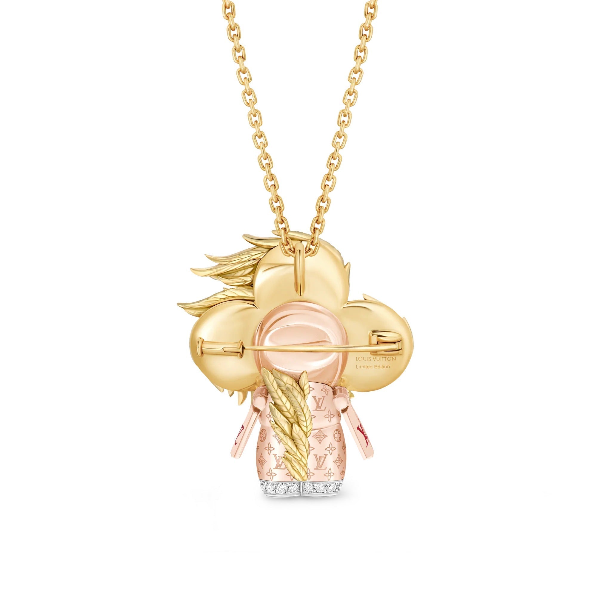 Vivienne Rooster Pendant, 3 Golds, Lacquer, Diamonds & Colored Gemstones