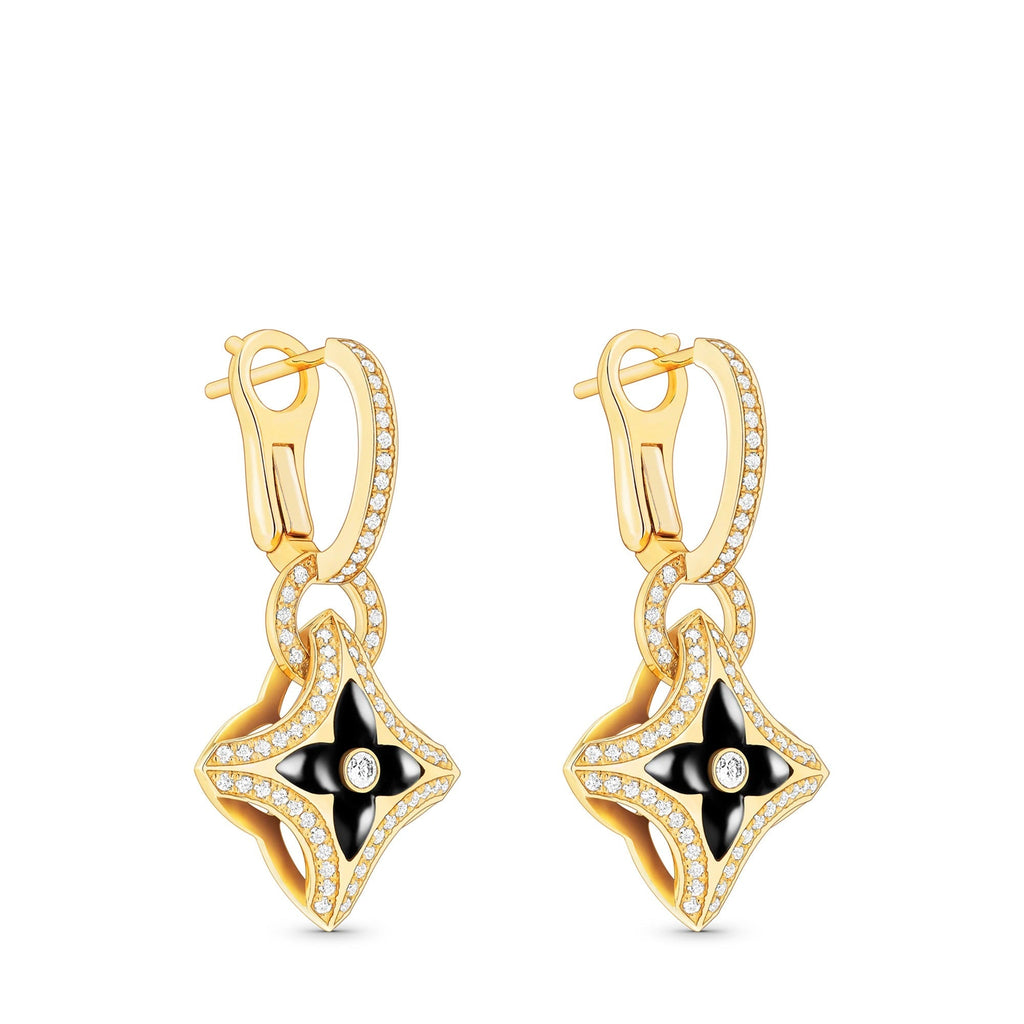 Ever Blossom Earrings, Yellow Gold, Onyx & Diamonds