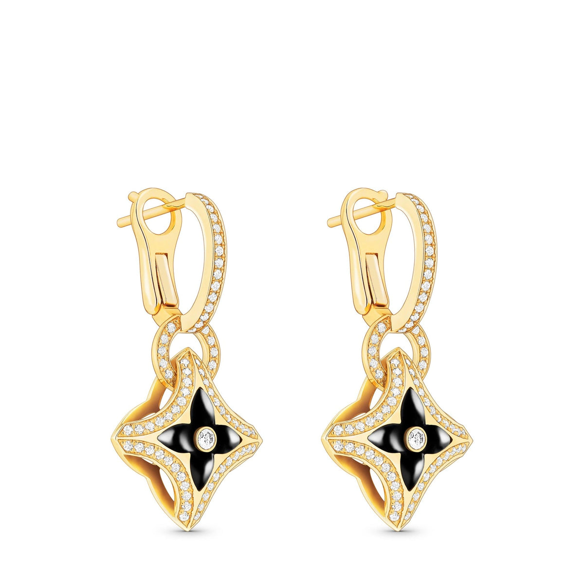 Ever Blossom Earrings, Yellow Gold, Onyx & Diamonds