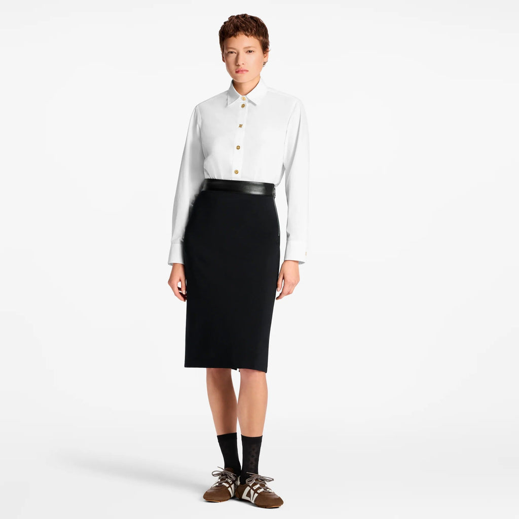 Leather Accent Technical Jersey Skirt