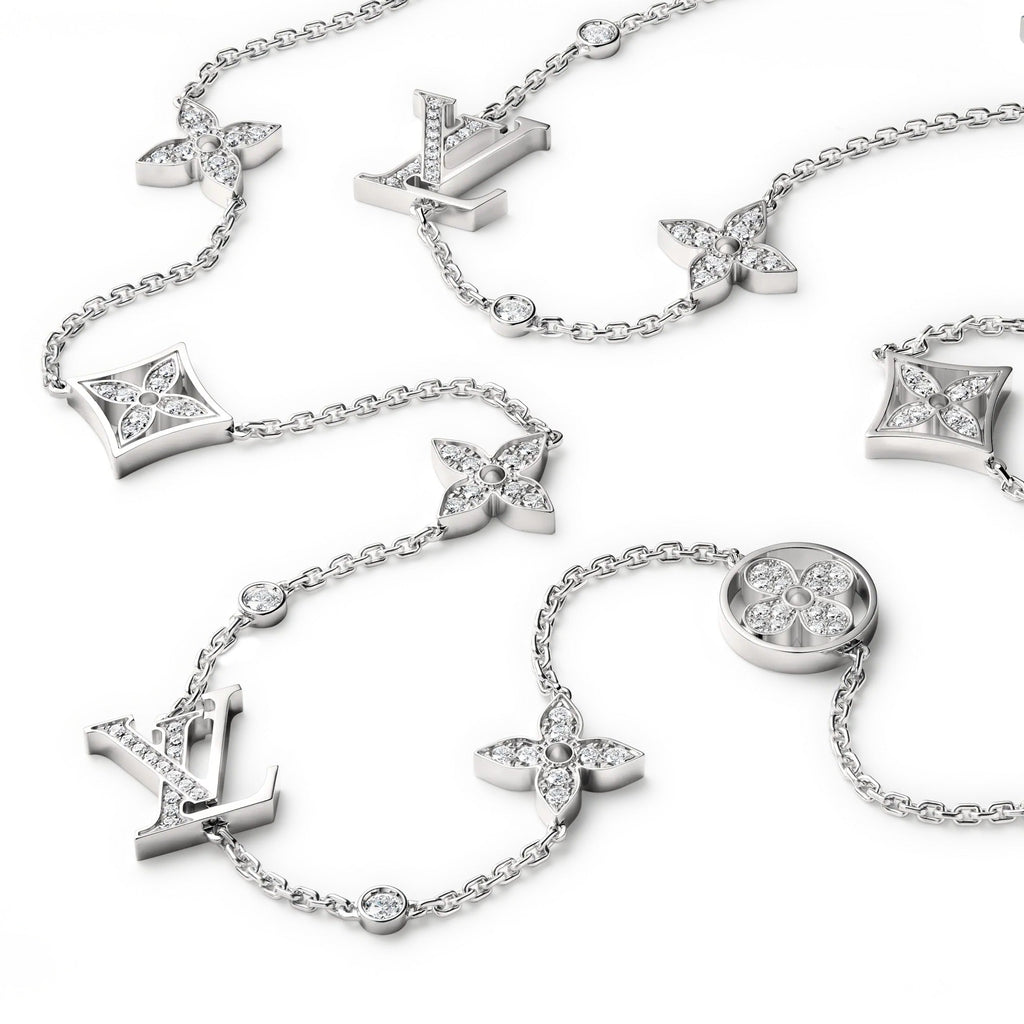 Idylle Blossom Multi-Motif Long Necklace, White Gold and Diamonds
