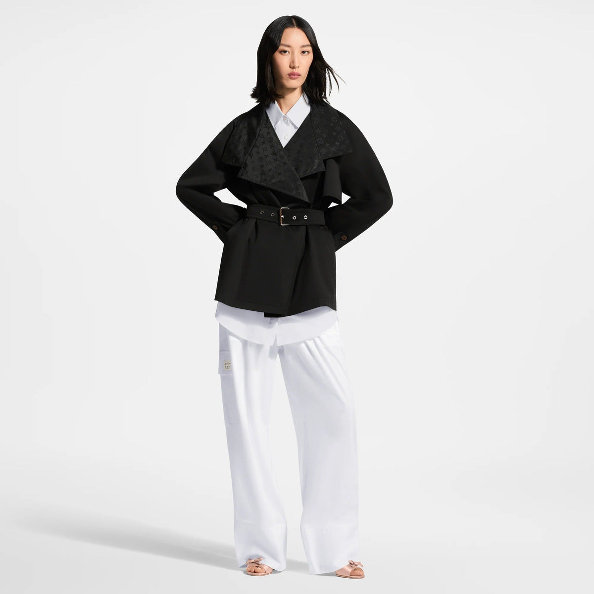 Monogram Accent Short Trench Coat