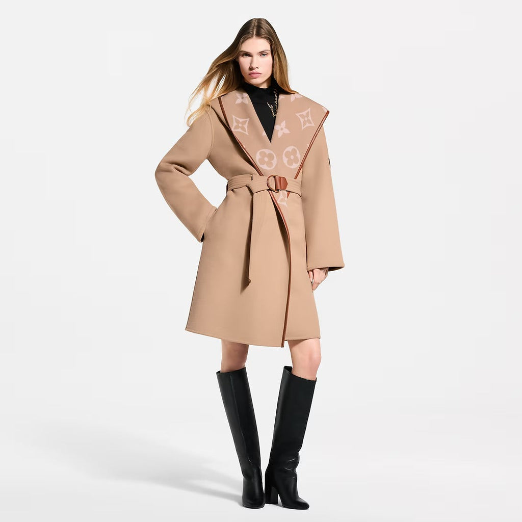 Belted Double Face Hooded Wrap Coat