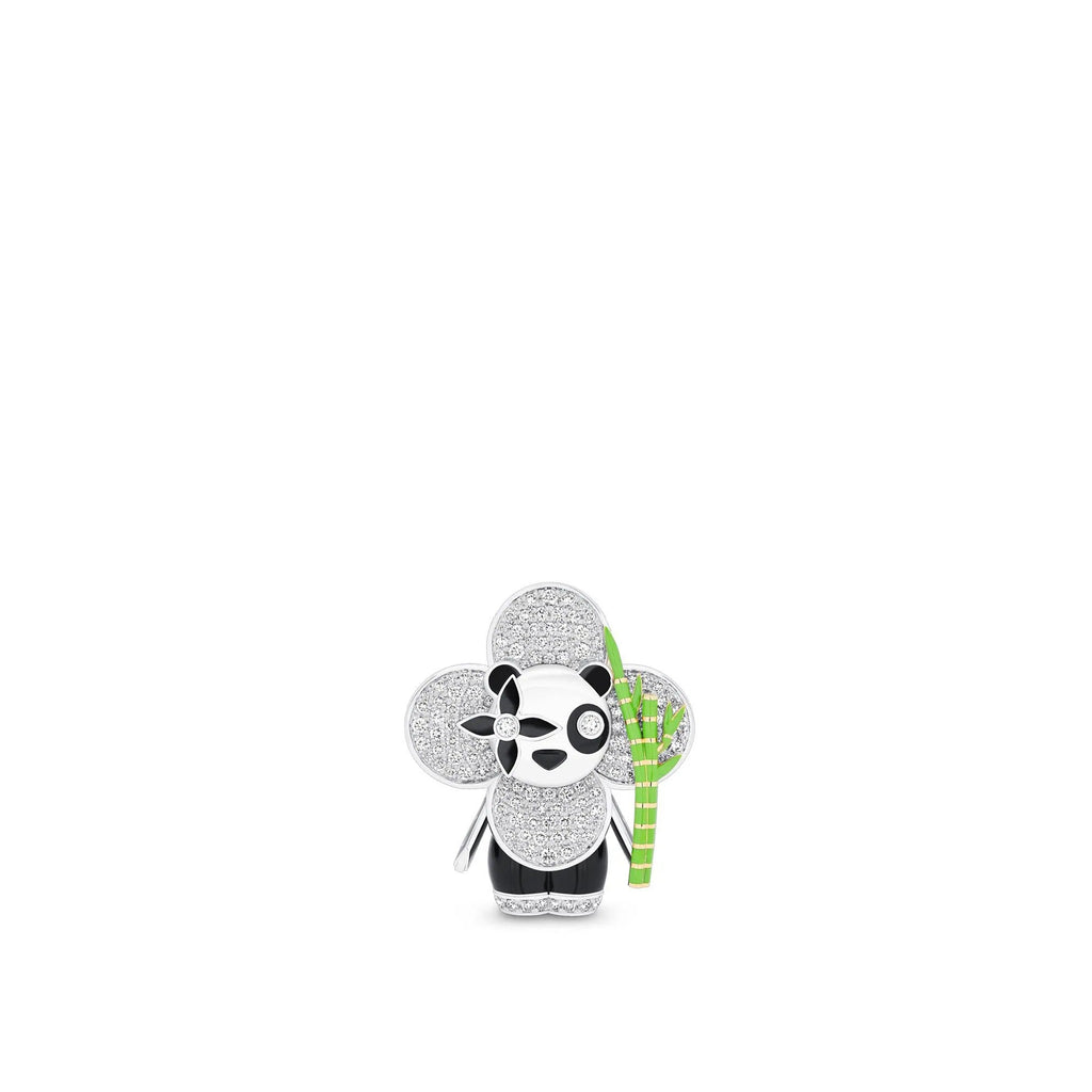 Vivienne Panda Pendant, White Gold, Yellow Gold, Onyx, Lacquer & Diamonds