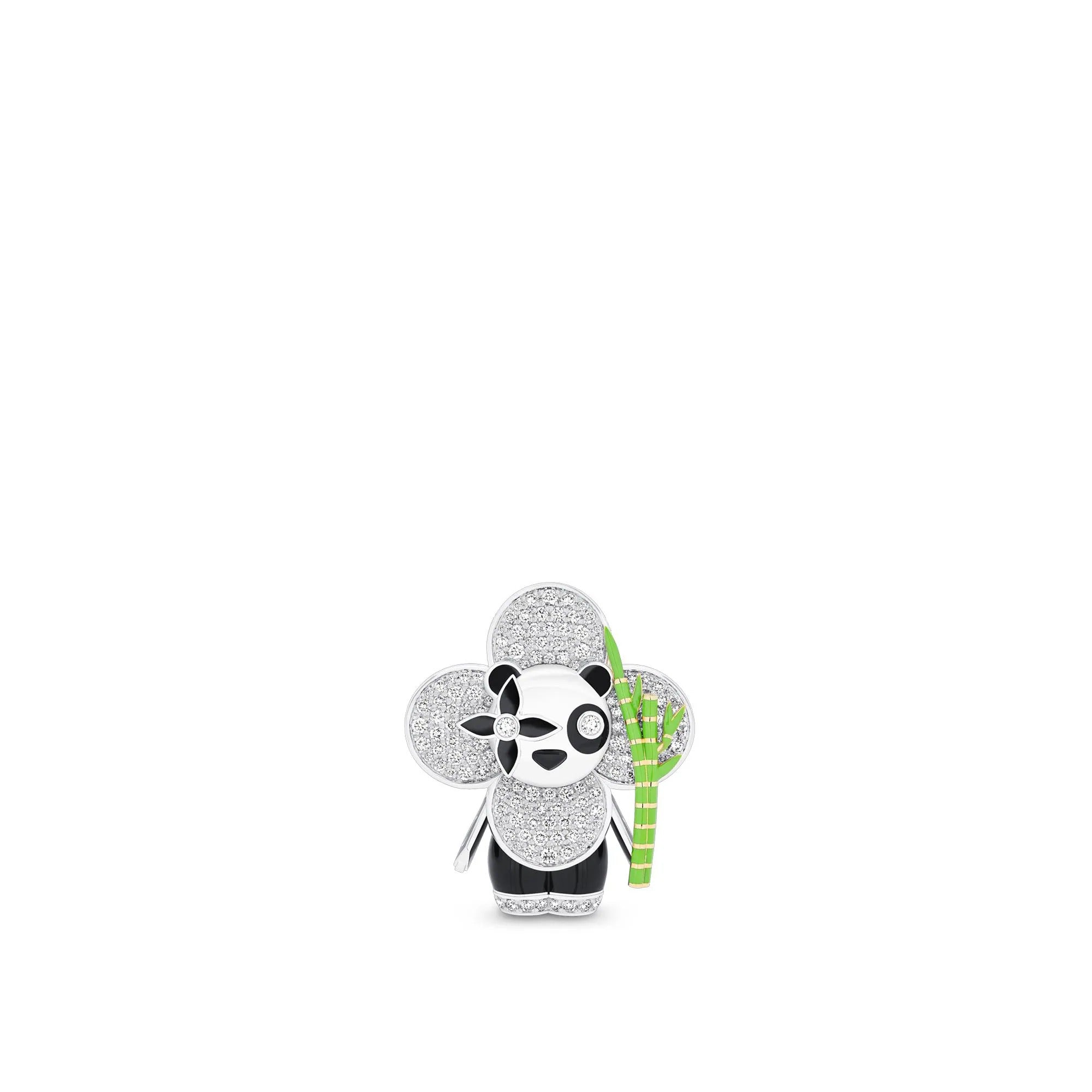 Vivienne Panda Pendant, White Gold, Yellow Gold, Onyx, Lacquer & Diamonds
