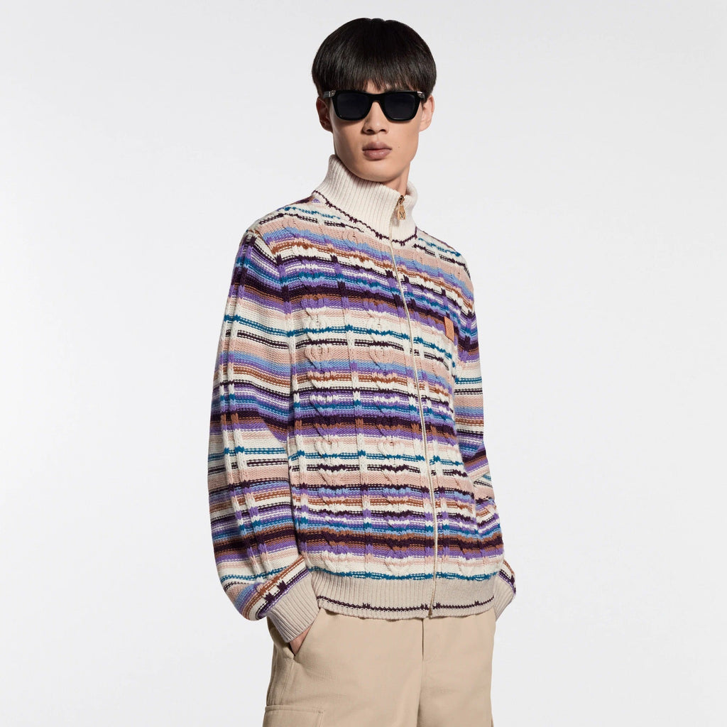 Striped Cable-Knit Track Top
