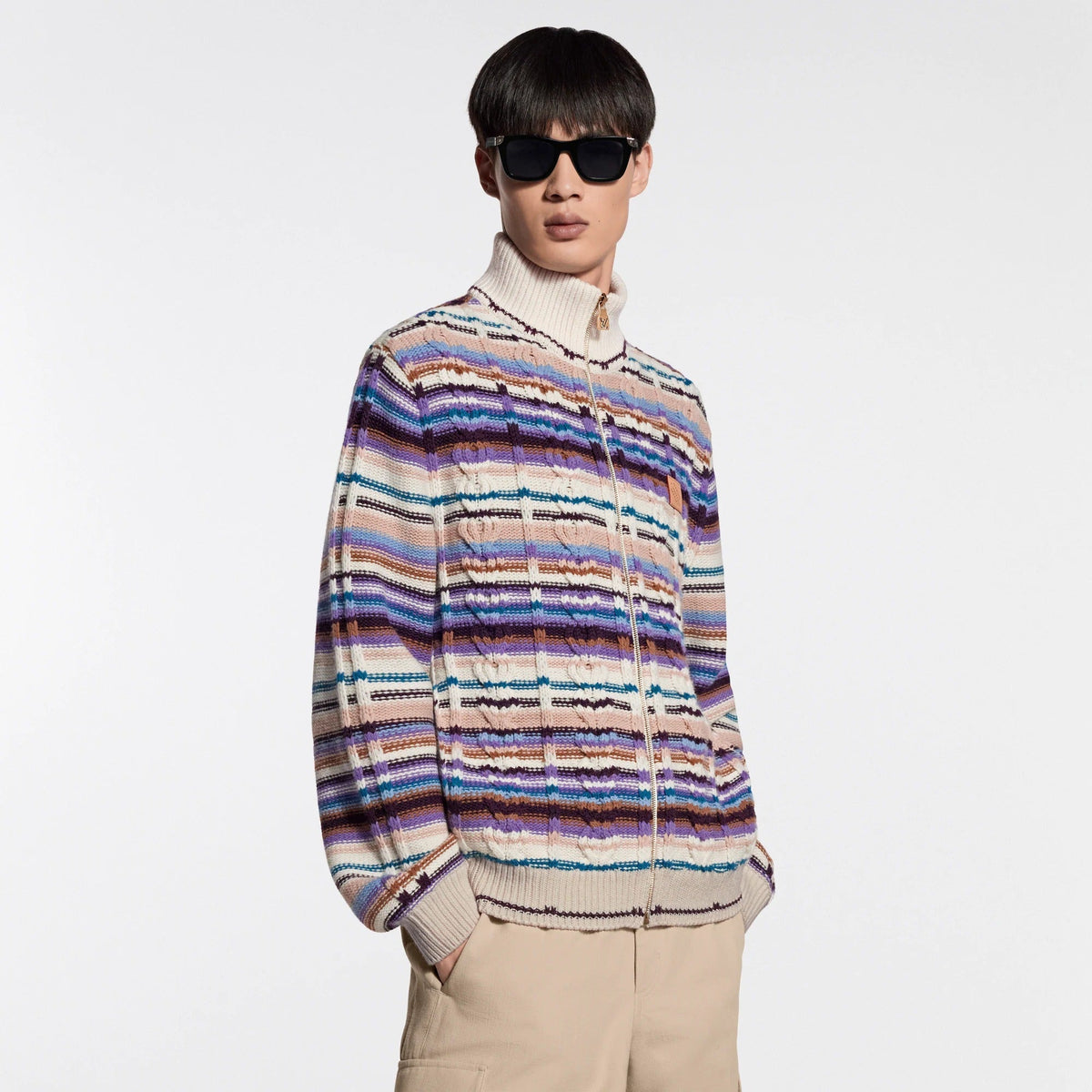 Striped Cable-Knit Track Top