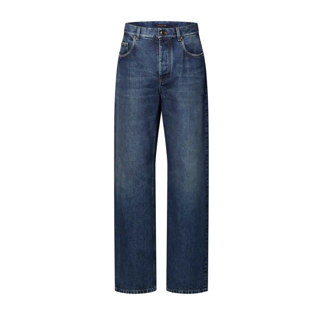 Denim Skate Pants With Leather Signature Pockets