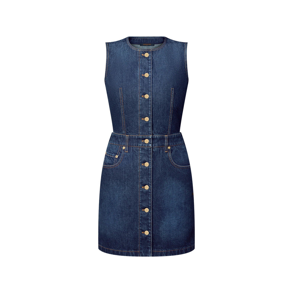 Button Front Washed Denim Dress